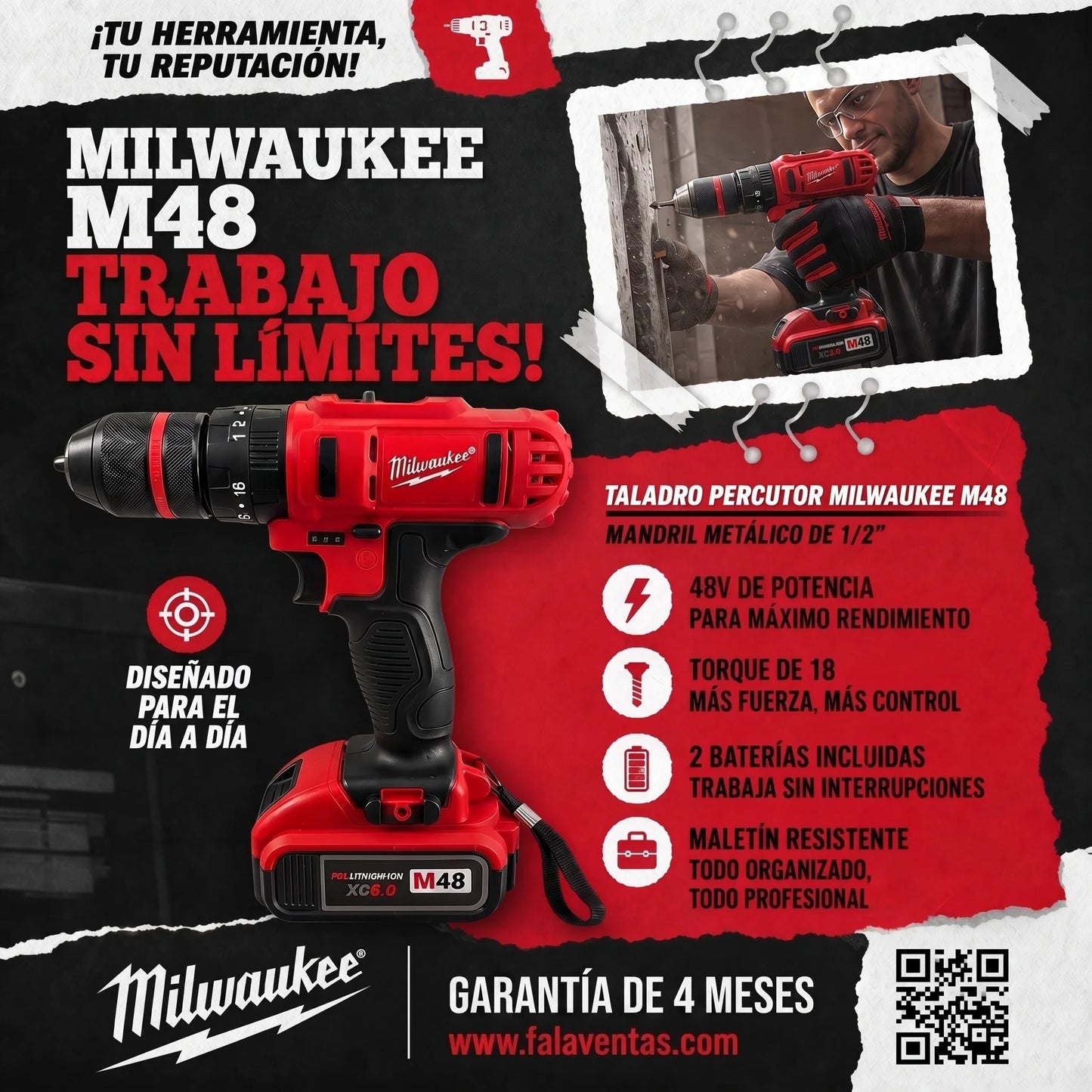 Taladro Percutor Milwaukee 68v Mandril Metalico 1/2"