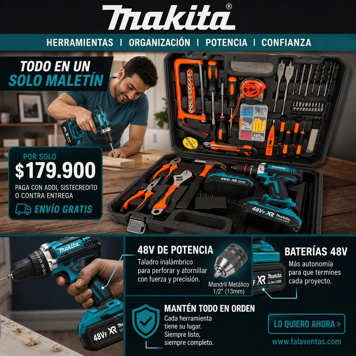 Kit Herramienta MAKITA 48V MANDRIL METALICO