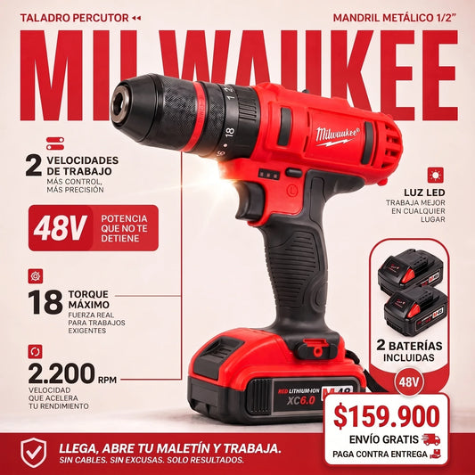 Taladro Percutor Milwaukee 48v Mandril Metalico 1/2"