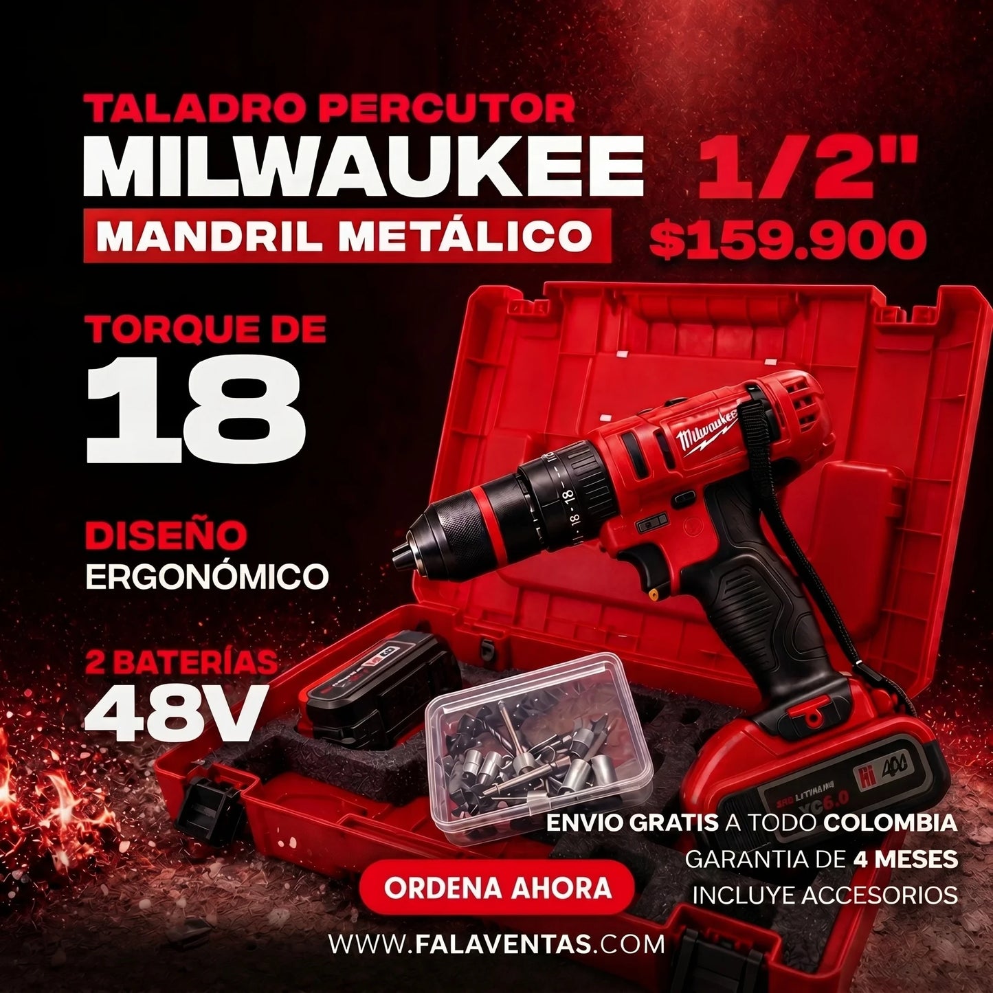Taladro Percutor Milwaukee 68v Mandril Metalico 1/2"