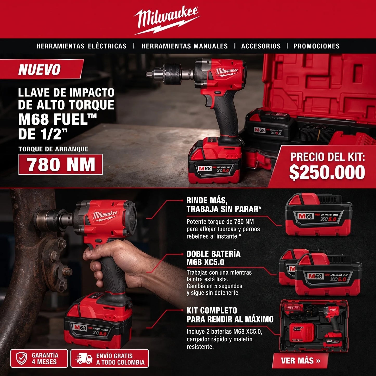 Llave de impacto de alto torque M68 FUEL™ de 1/2"