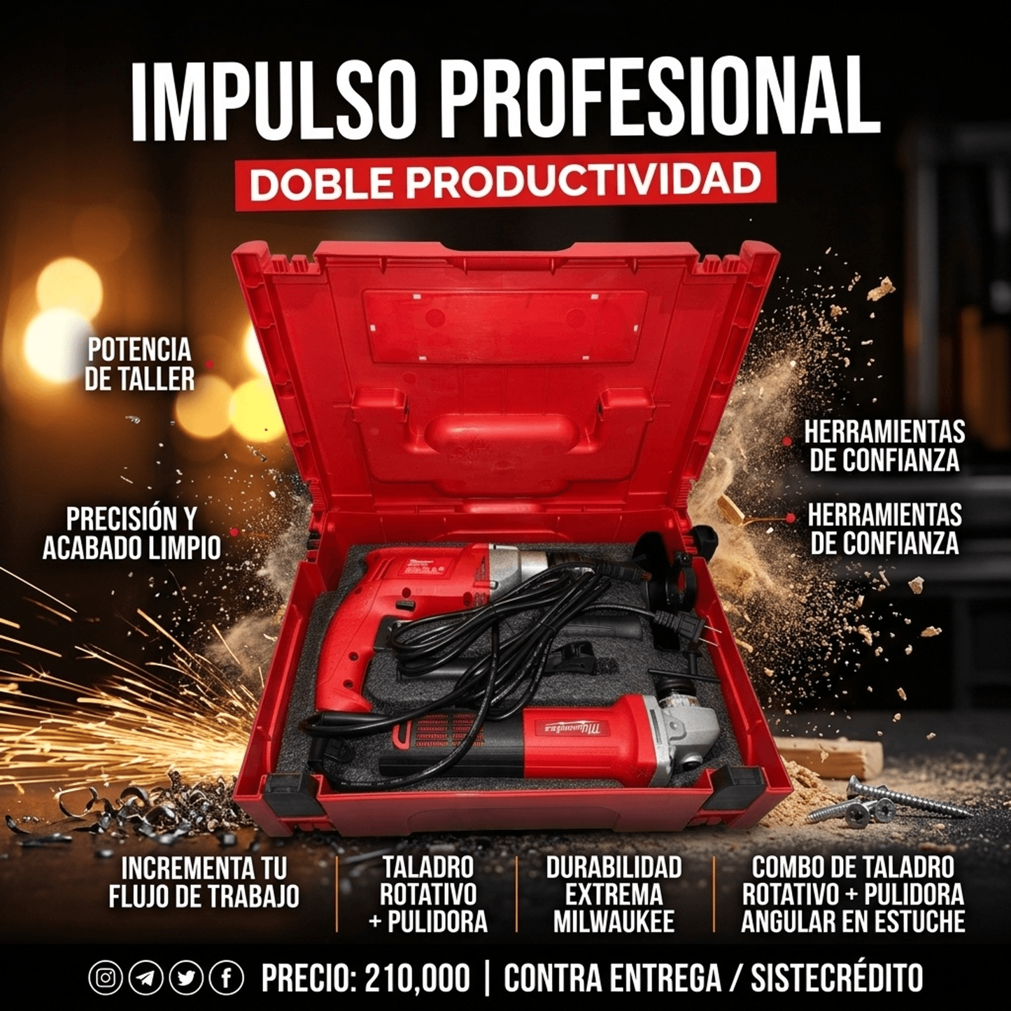 COMBO TALADRO DE 1/2 + PULIDORA 4-1/2" MILWAUKEE 🛠️🧰