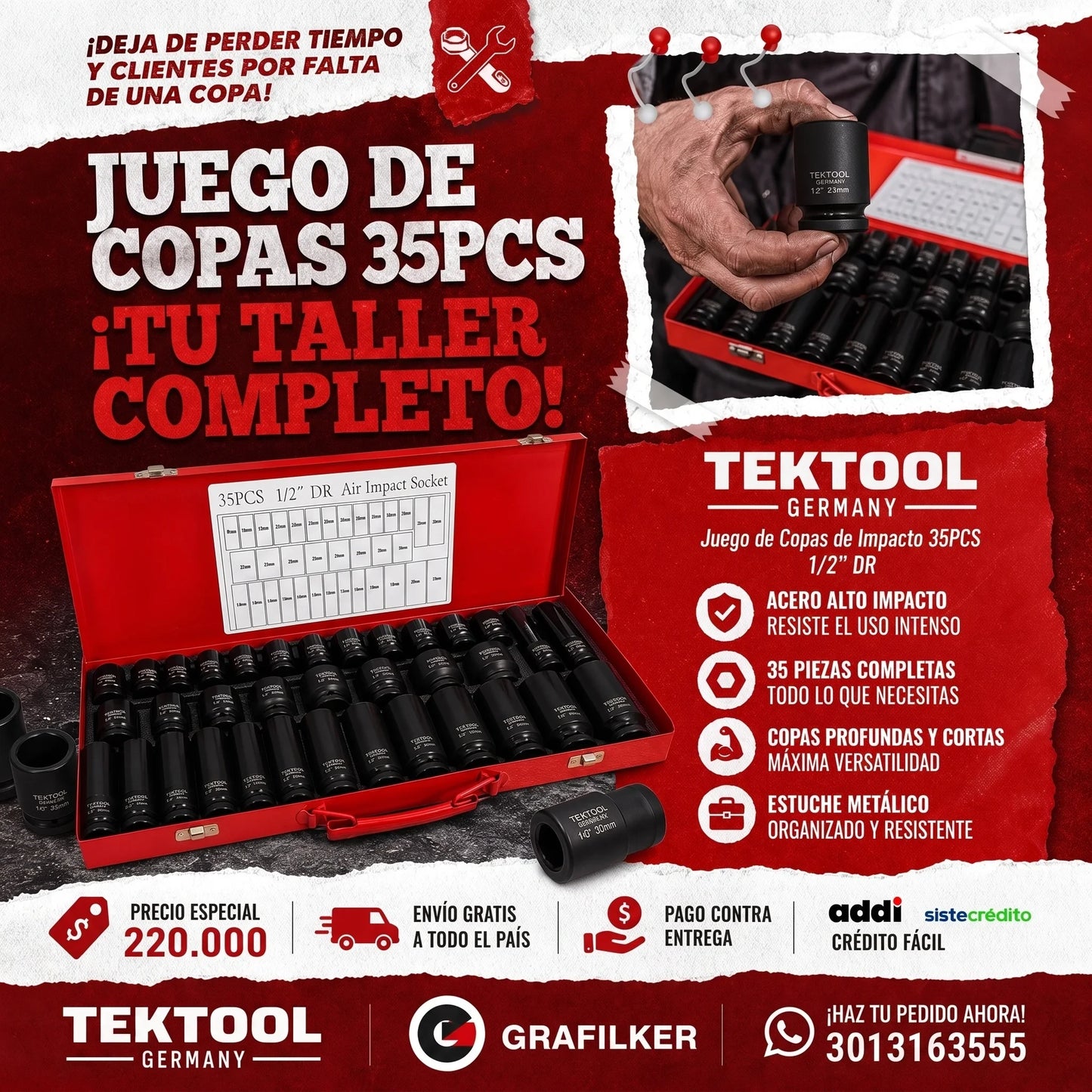 Juego de Copas de Impacto Tektool® - 35 Piezas (1/2")