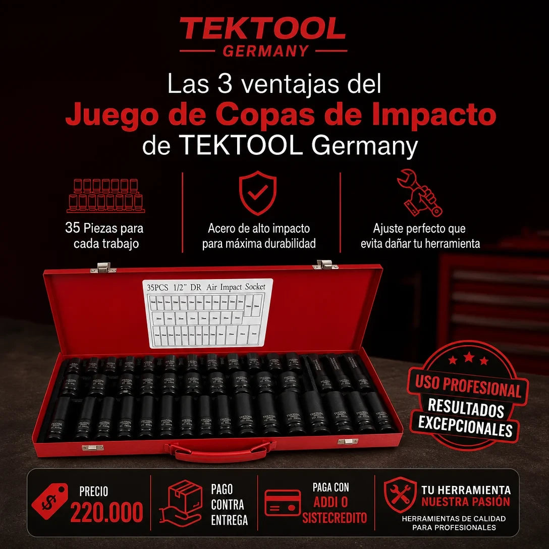 Juego de Copas de Impacto Tektool® - 35 Piezas (1/2")