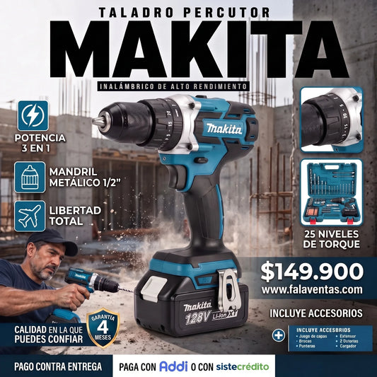 Taladro Percutor MAKITA 128V Mandril metalico 1/2" Inalambrico
