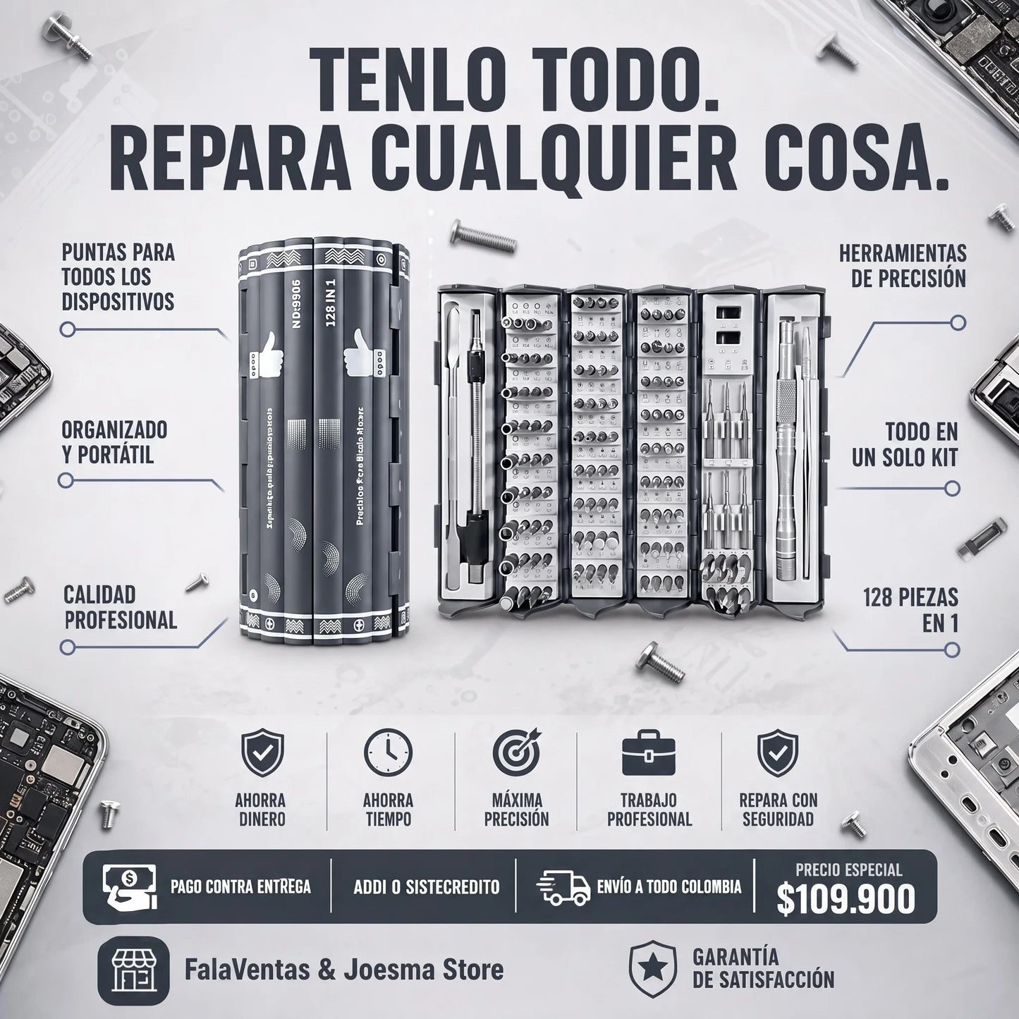 Precision Master Pro™ – Kit de Destornilladores y Reparación Completa 128 en 1®