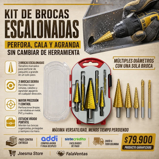 Juego de Brocas Escalonadas y Fresadoras Titanium Pro (6 Piezas)