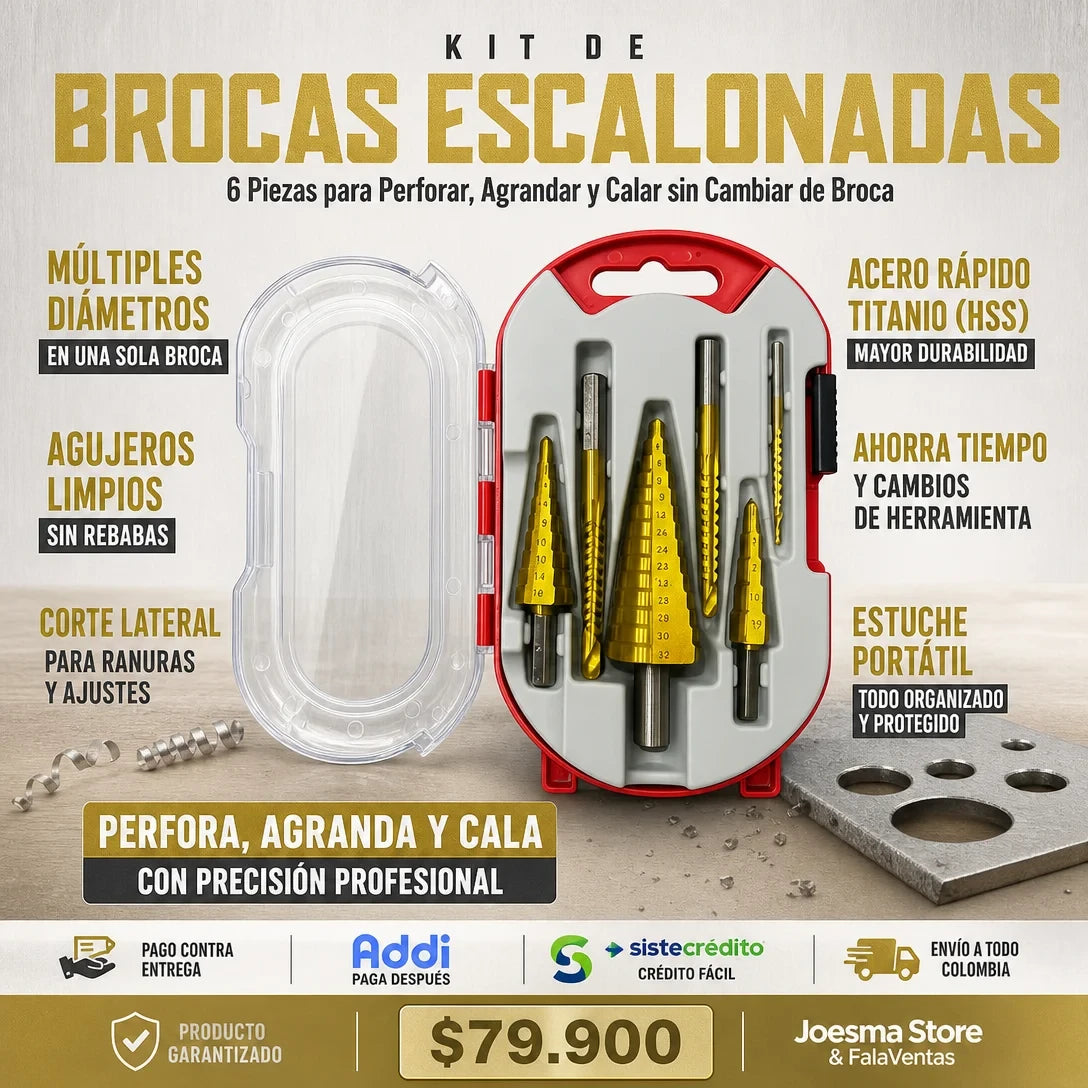 Juego de Brocas Escalonadas y Fresadoras Titanium Pro (6 Piezas)