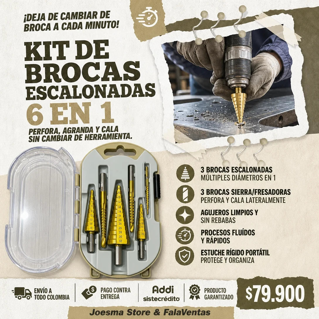 Juego de Brocas Escalonadas y Fresadoras Titanium Pro (6 Piezas)