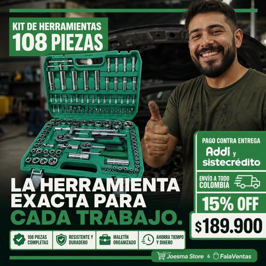 Kit de Herramientas Mecánicas y Copas Profesional 108 Piezas