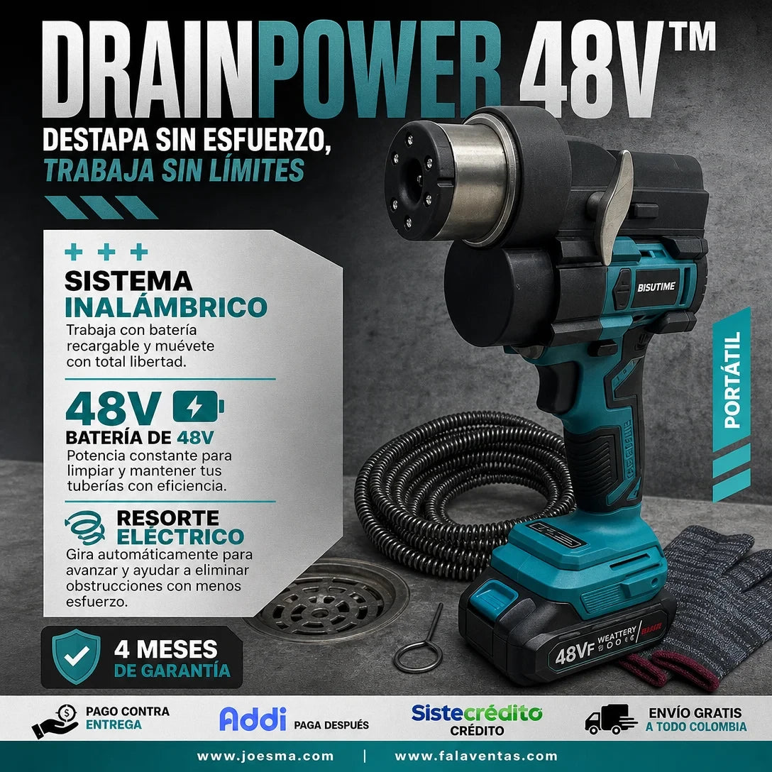 Sonda Eléctrica Destapacaños Profesional-DrainPower 48V™