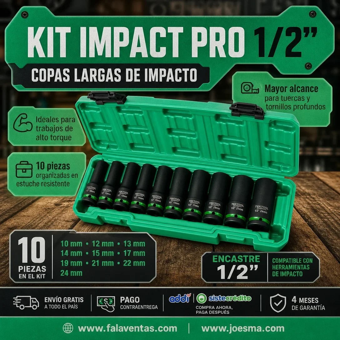 Copas Largas Profesionales para Mecánica-KIT IMPACT PRO 1/2”