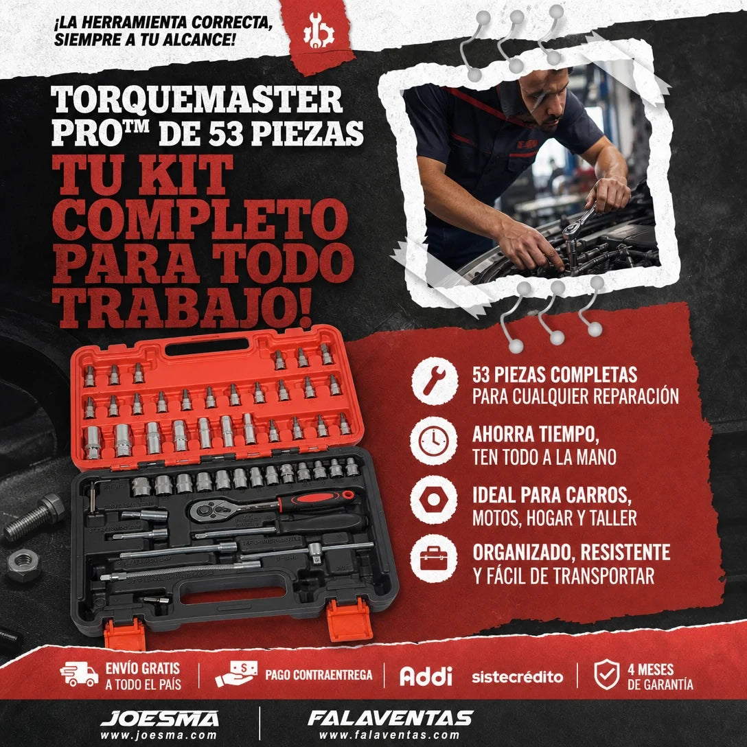 Juego de Ratchet 53 Piezas TorqueMaster Pro™ – Todo lo que Necesitas en un Solo Kit.