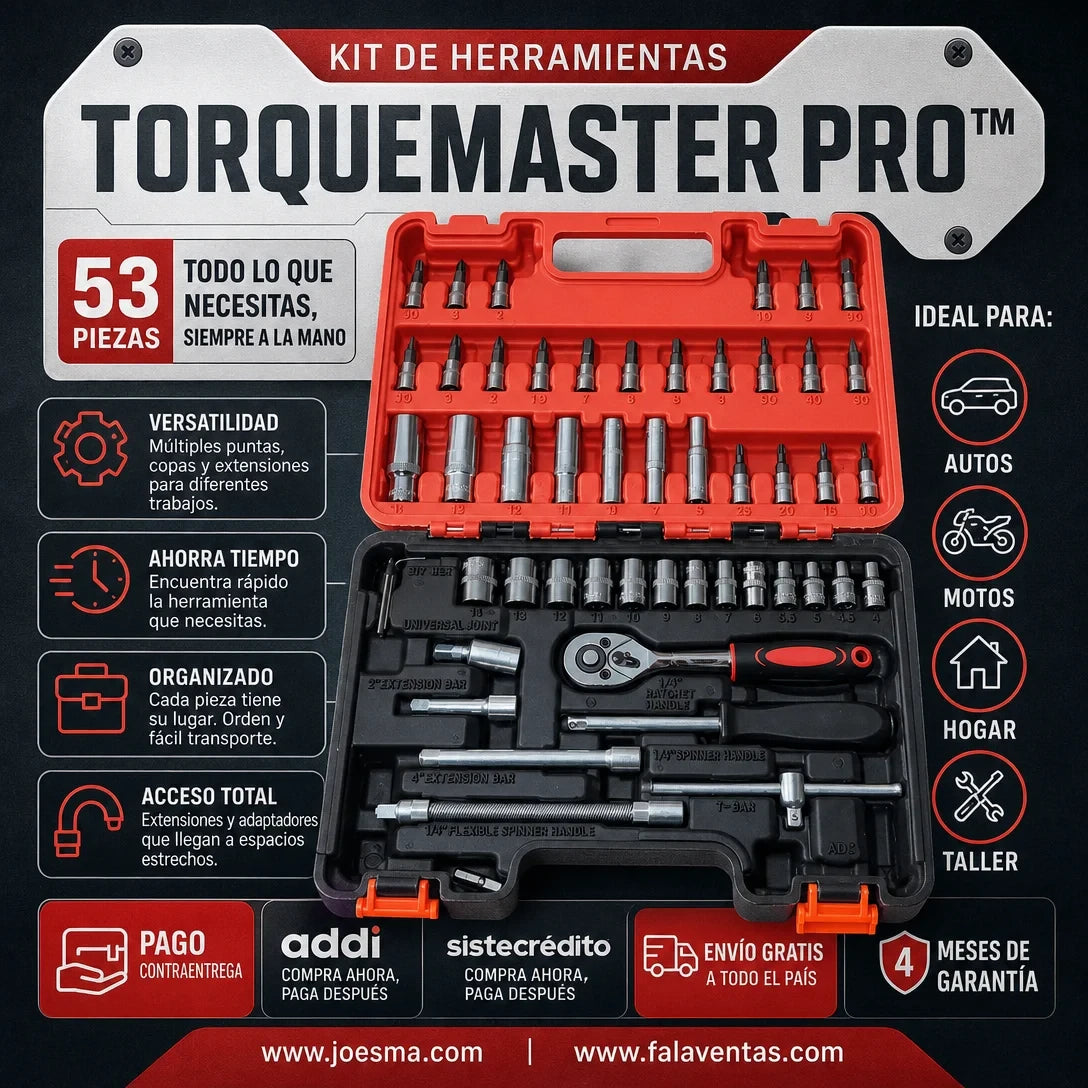 Juego de Ratchet 53 Piezas TorqueMaster Pro™ – Todo lo que Necesitas en un Solo Kit.