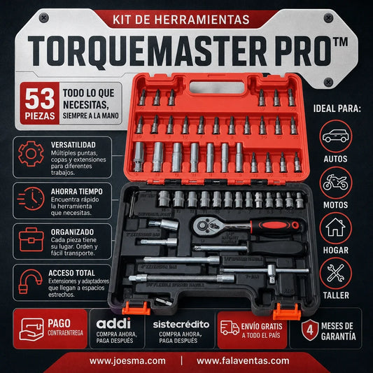 Juego de Ratchet 53 Piezas TorqueMaster Pro™ – Todo lo que Necesitas en un Solo Kit.