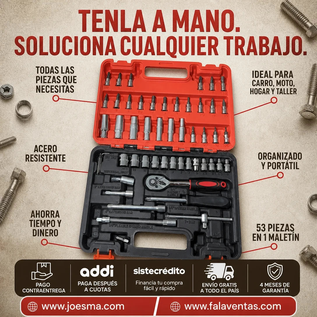 Juego de Ratchet 53 Piezas TorqueMaster Pro™ – Todo lo que Necesitas en un Solo Kit.