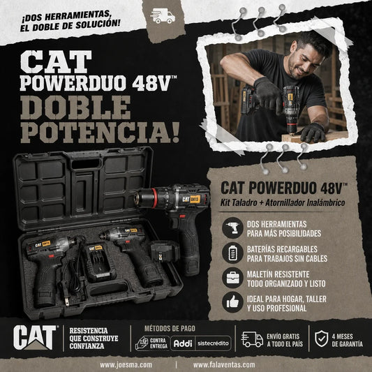 CAT PowerDuo 48V™ – Kit Profesional Taladro + Atornillador Inalámbrico