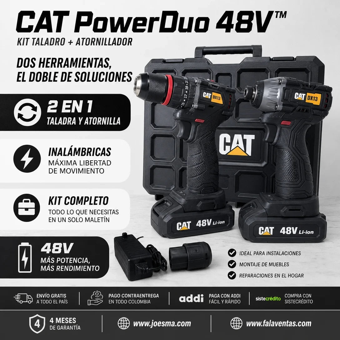 CAT PowerDuo 48V™ – Kit Profesional Taladro + Atornillador Inalámbrico