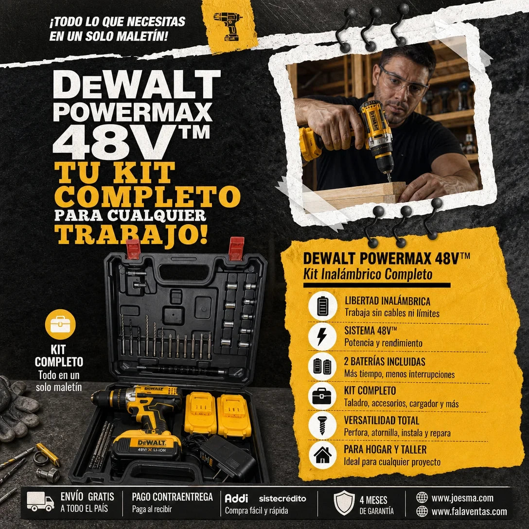 DEWALT PowerMax 48V™ – Kit Profesional de Taladro Inalámbrico