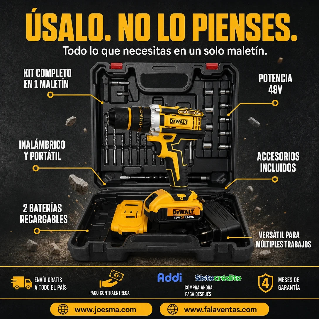 DEWALT PowerMax 48V™ – Kit Profesional de Taladro Inalámbrico