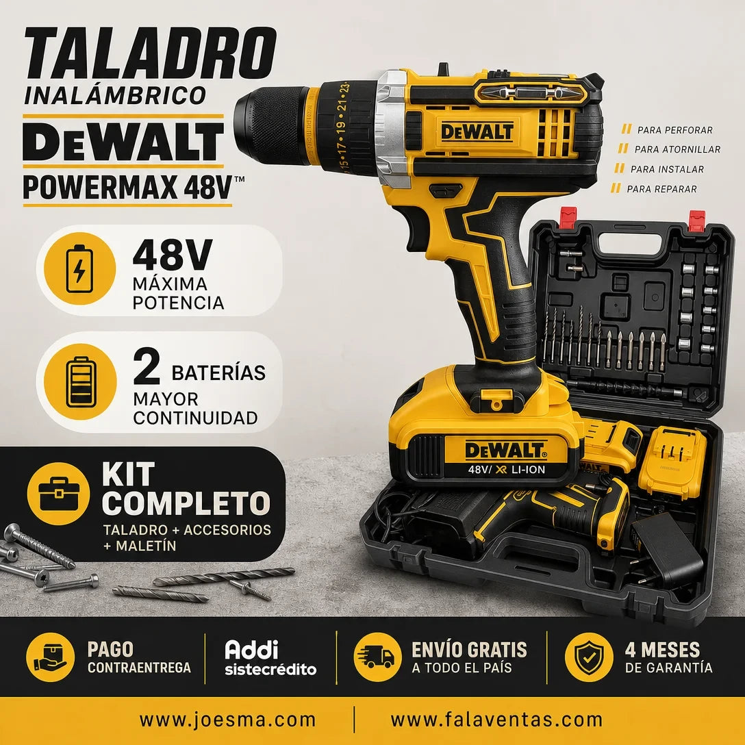 DEWALT PowerMax 48V™ – Kit Profesional de Taladro Inalámbrico