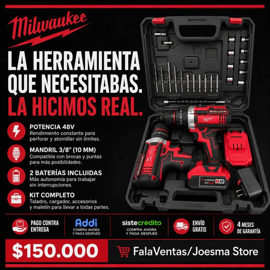 Taladro Percutor Milwaukee 48V Mandril metalico 3/8"