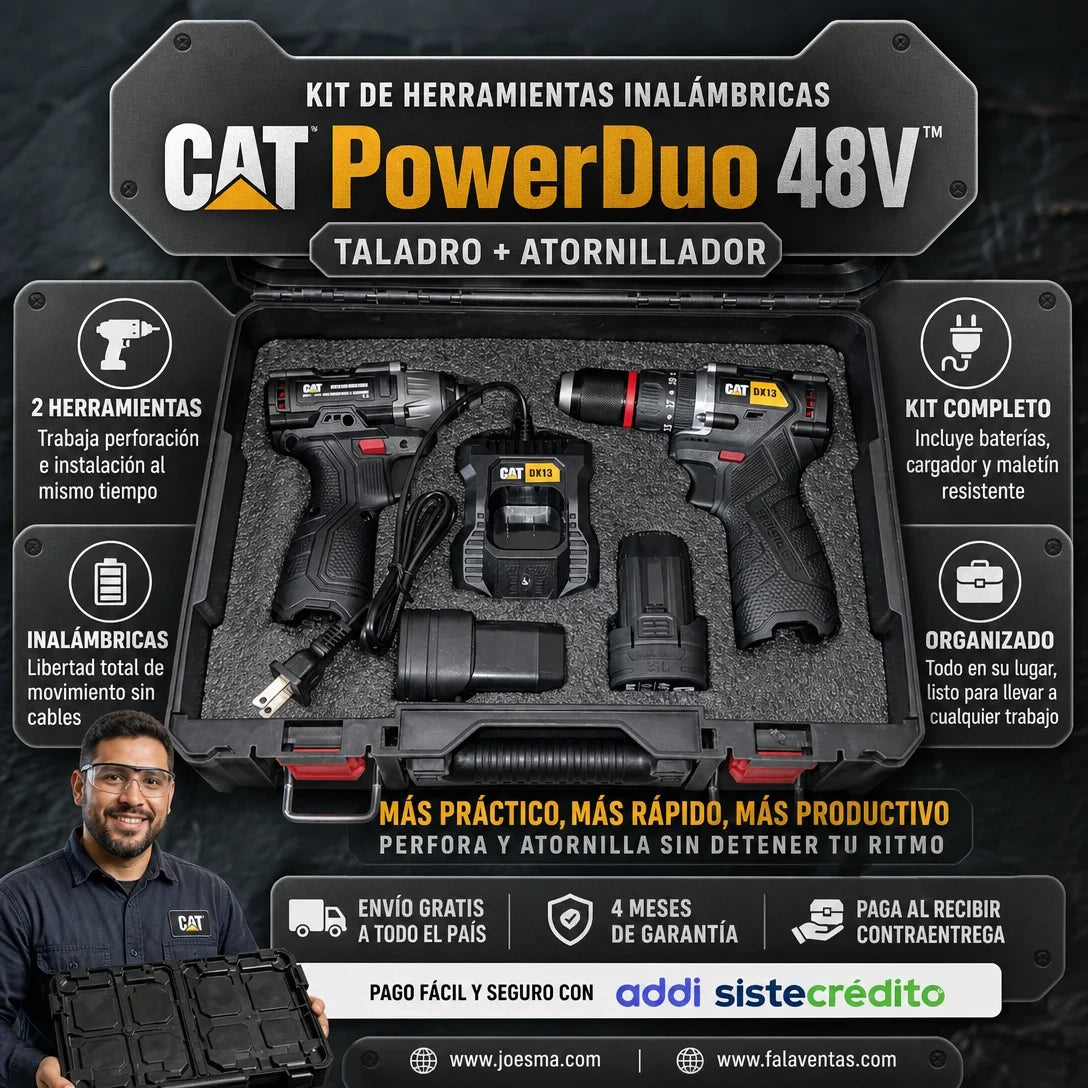 CAT PowerDuo 48V™ – Kit Profesional Taladro + Atornillador Inalámbrico
