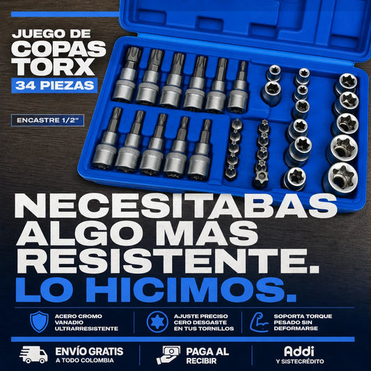 Set de Copas Torx 34 Piezas Encastre 1/2”