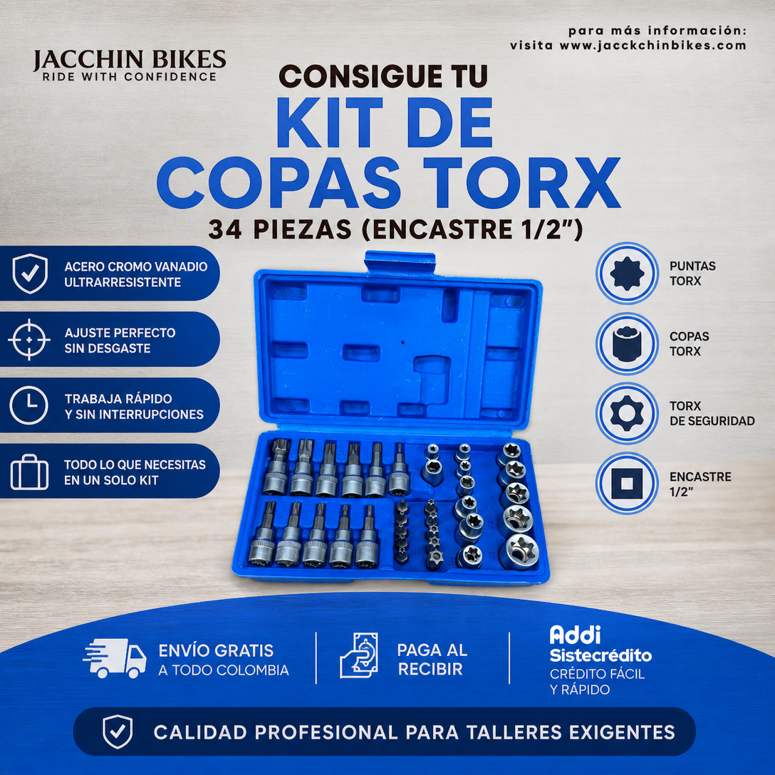 Set de Copas Torx 34 Piezas Encastre 1/2”