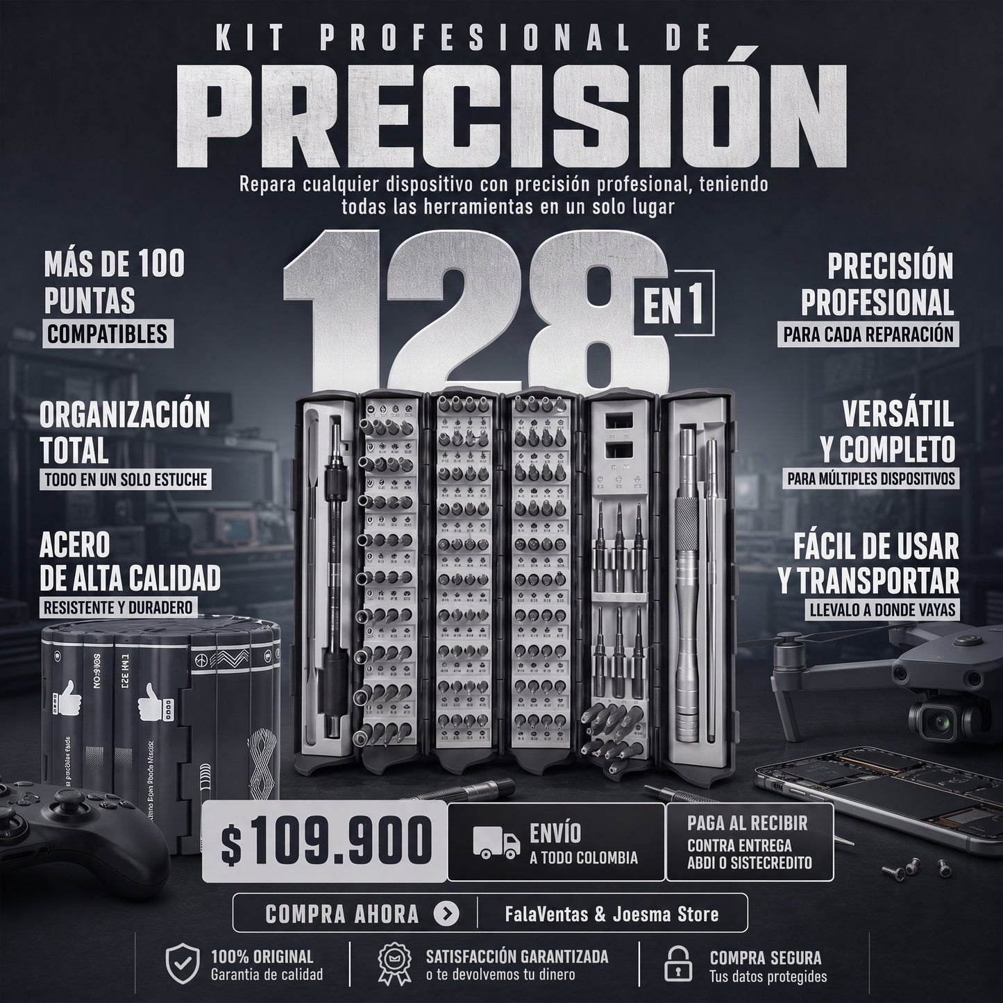 Precision Master Pro™ – Kit de Destornilladores y Reparación Completa 128 en 1®