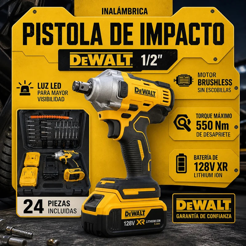 Pistola de impacto DeWALT 1/2" Inalambrica Motor Brushless