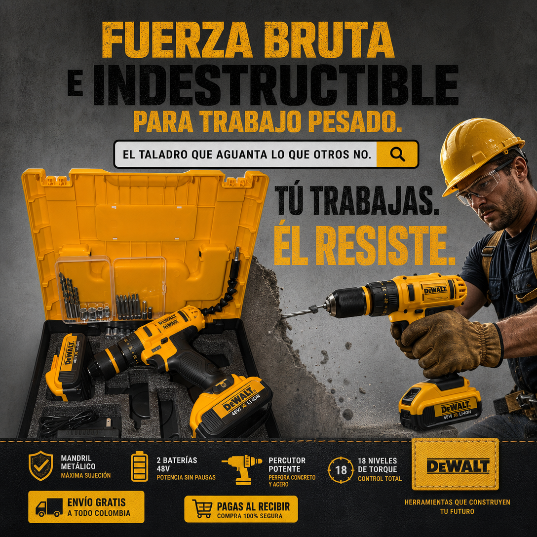 Taladro Percutor DeWALT 48v Inalambrico mandril metalico 1/2"