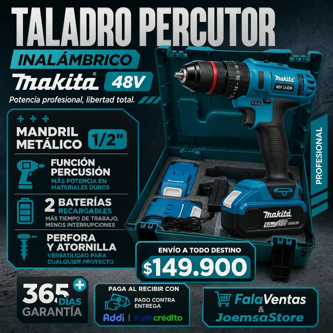 Taladro Percutor Makita 48v Mandril Metalico 1/2"