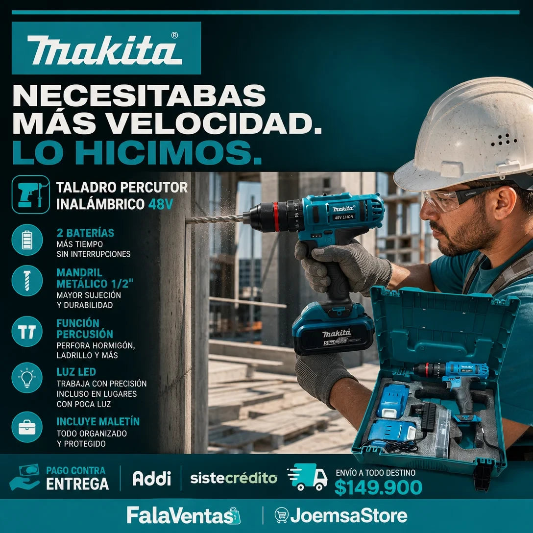Taladro Percutor Makita 48v Mandril Metalico 1/2"