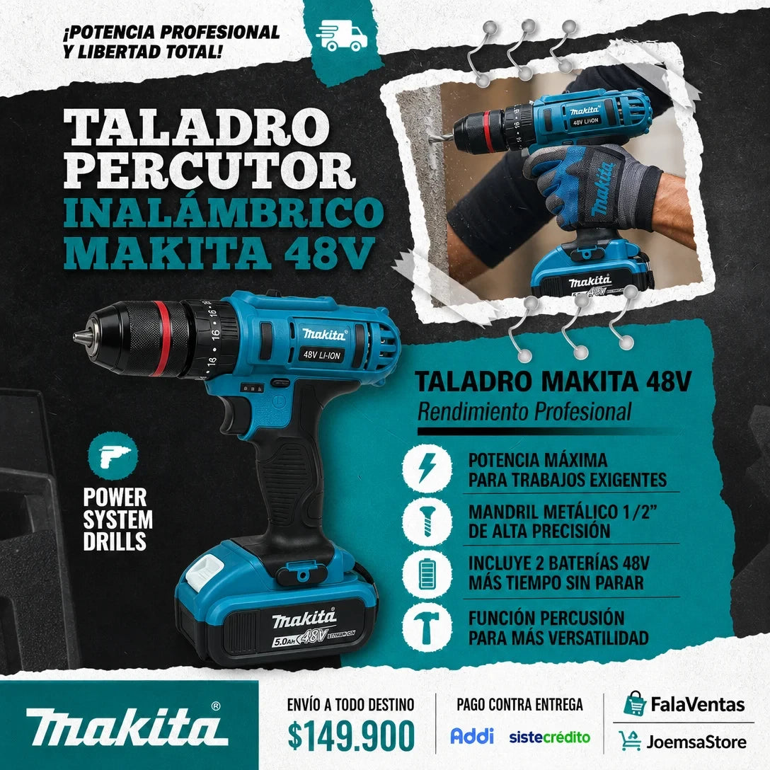 Taladro Percutor Makita 48v Mandril Metalico 1/2"
