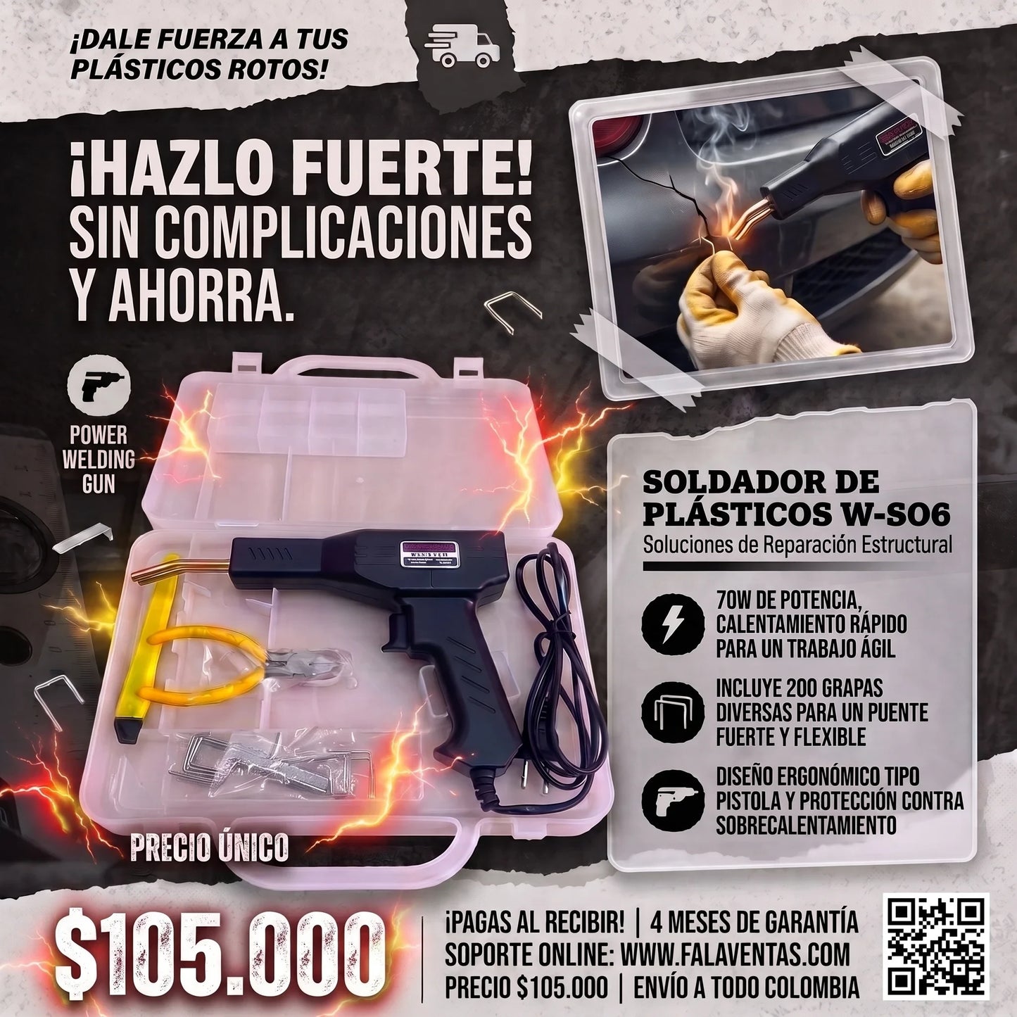 Kit Pistola para Soldar Partes Plásticas + 200 Grapas⚡